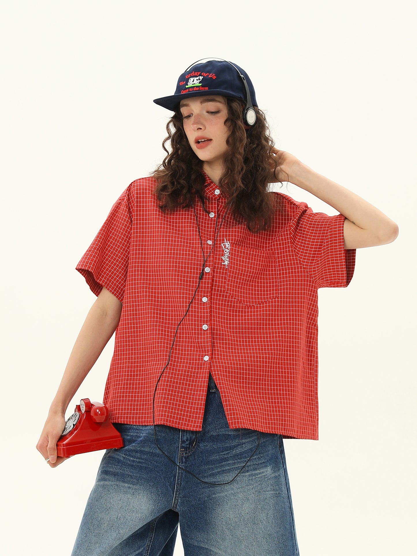 ショート ルーズ チェック柄 シャツ P2058