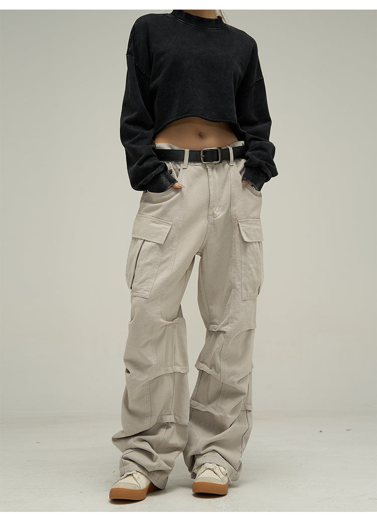 Wide leg multi-pocket cargo pants P602