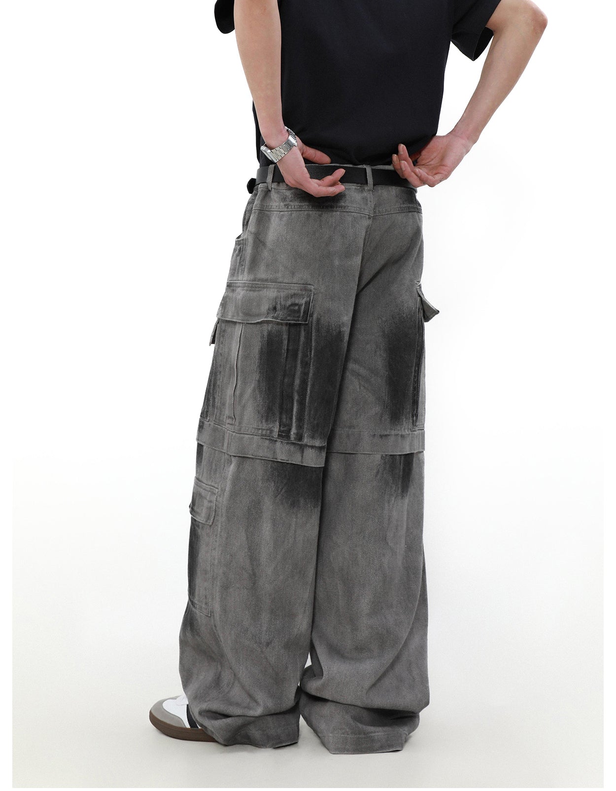 American retro distressed multi-pocket denim pants P829