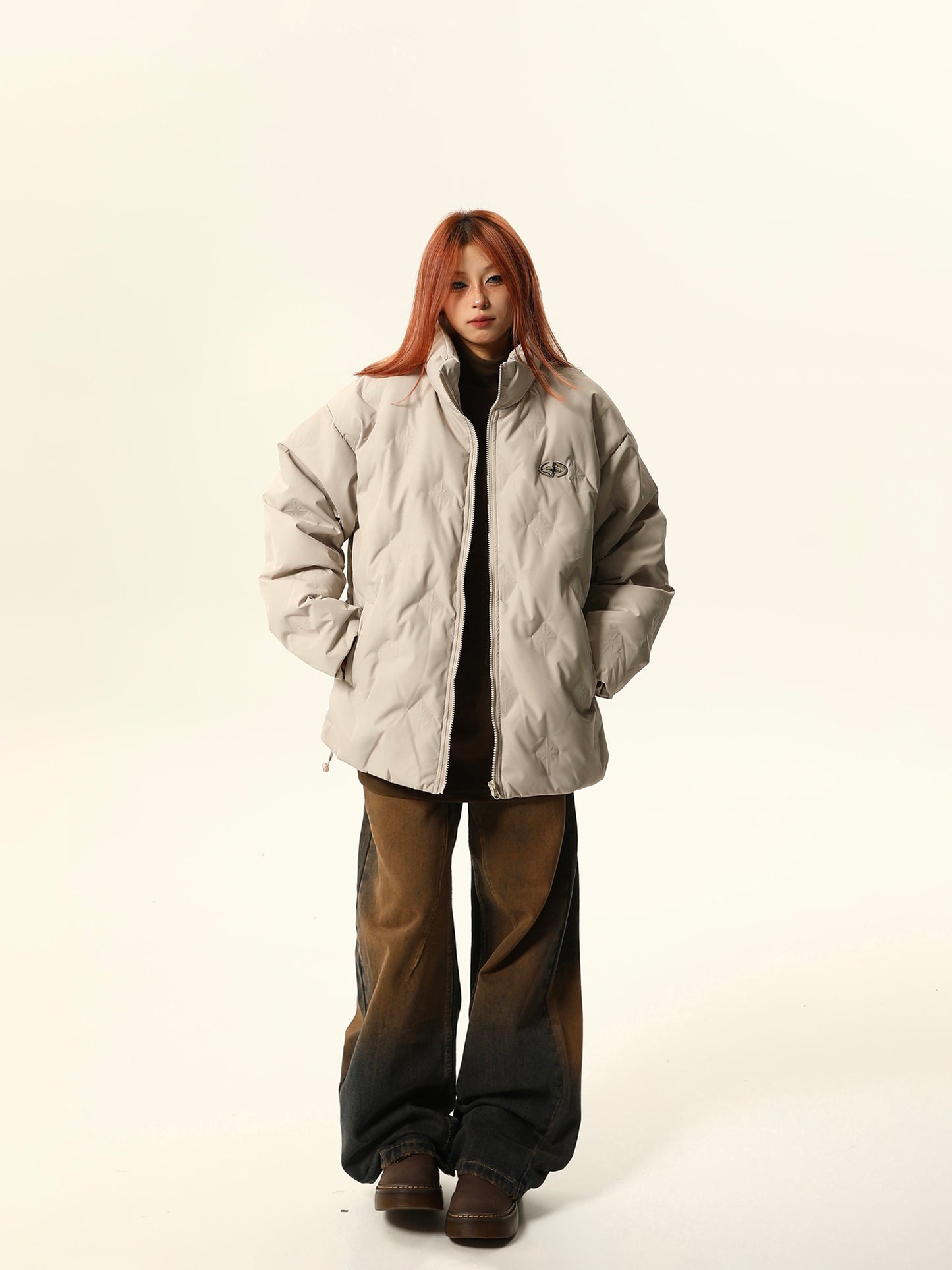 White duck down stand collar down jacket P1260