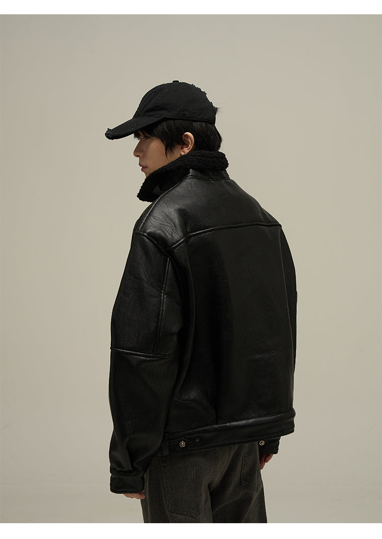 High-end leather mouton jacket P667