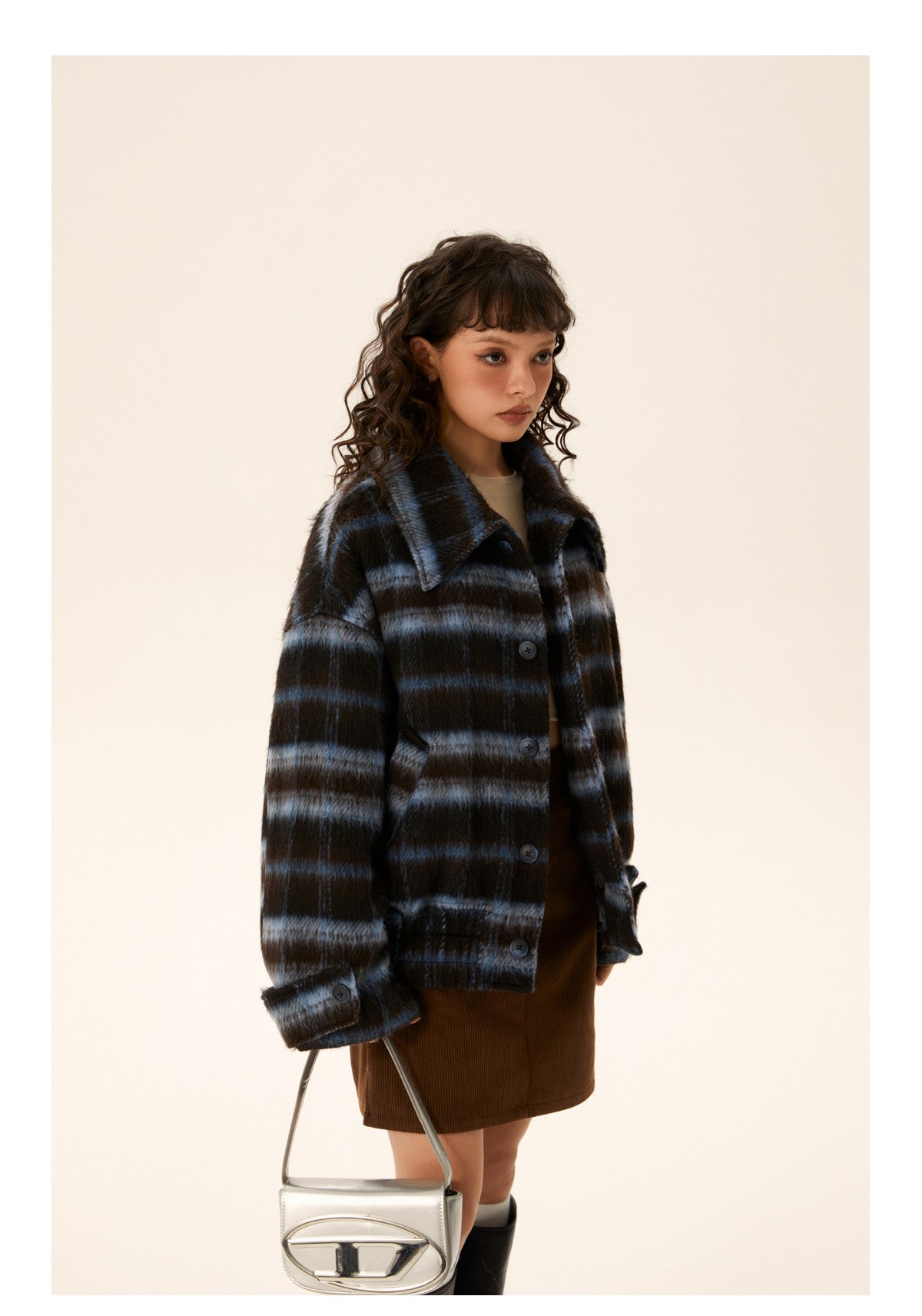 Retro check pattern coat jacket P575