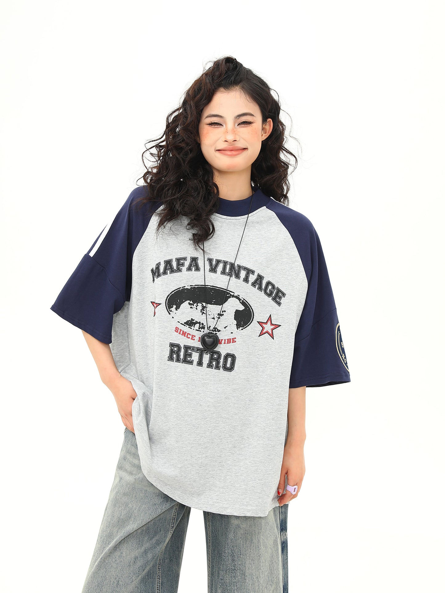 ラウンドネック コントラストカラー Tシャツ P2054