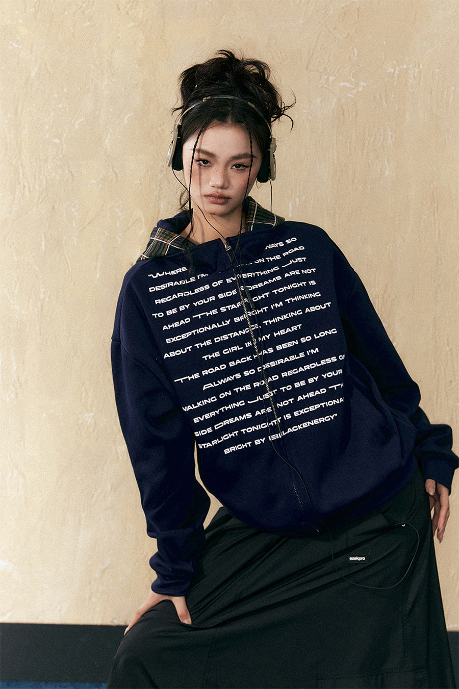 Letter print hooded zip sweatshirt P816