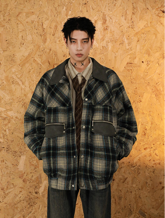 Wool check pattern velvet jacket P909