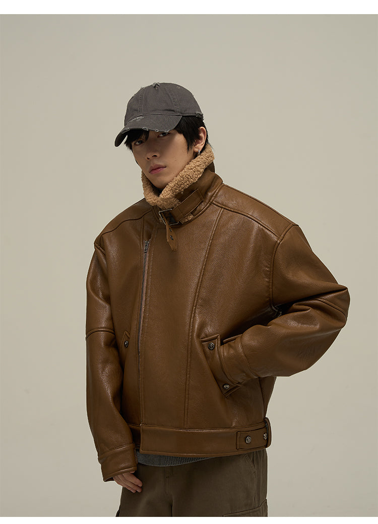 High-end leather mouton jacket P667