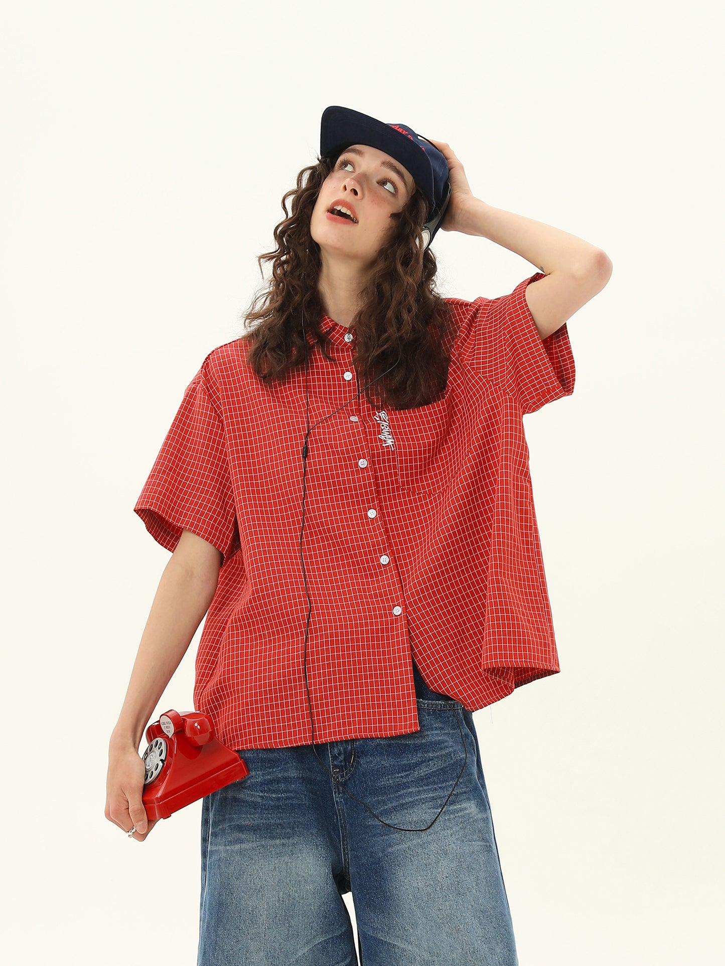 ショート ルーズ チェック柄 シャツ P2058