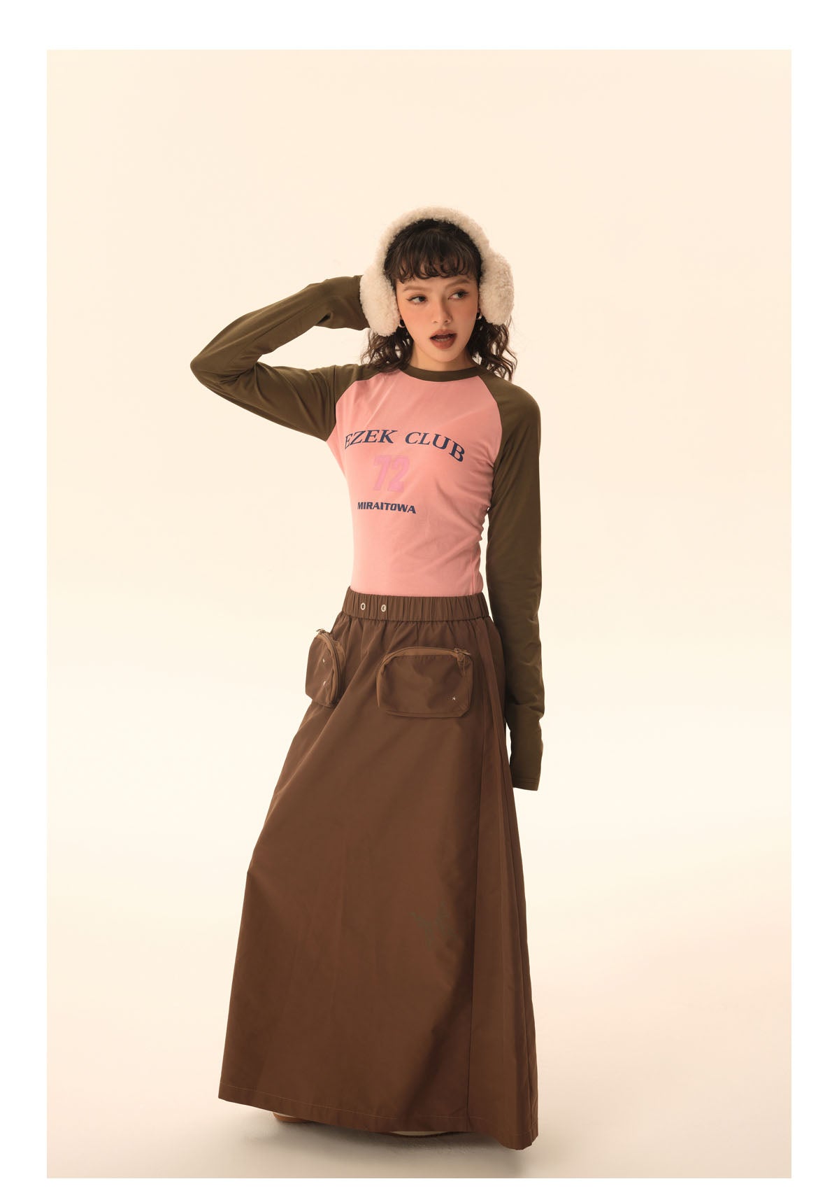 Retro multi-pocket A-line skirt P408