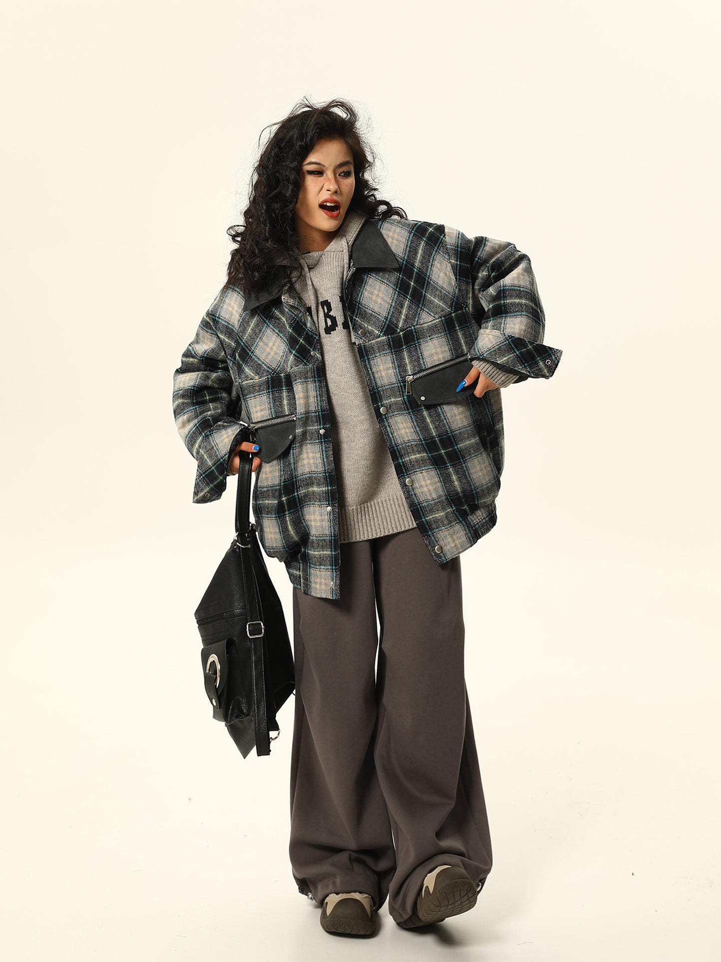 Wool check cotton jacket P1264