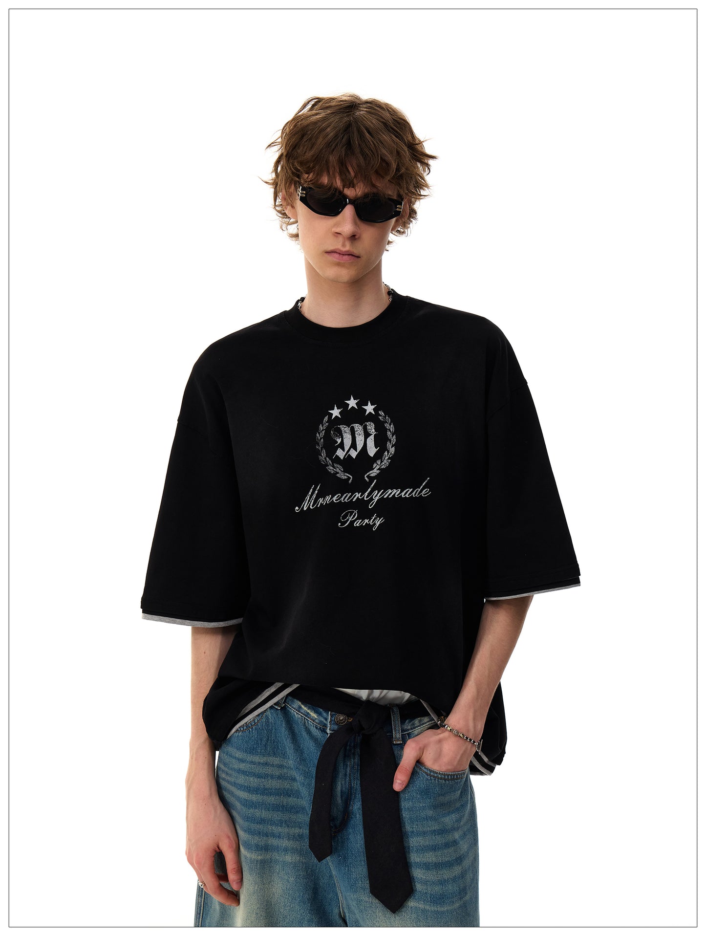 フェイクツーピース コットンTシャツ P2093