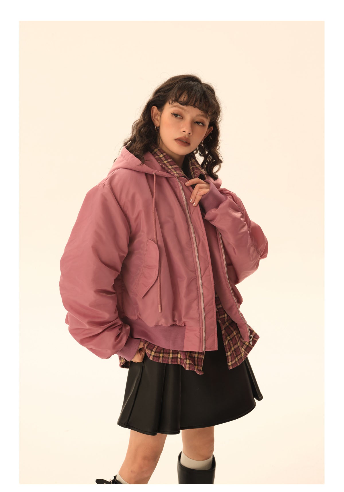 Side pocket hood bomber jacket P245