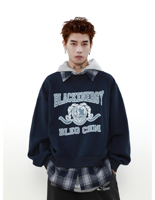 American Retro Fake Two-Piece Hooded Sweatshirt P847