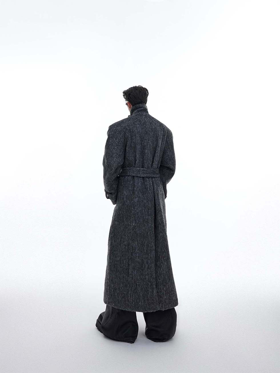 Deconstructed double layer wool long coat P1066