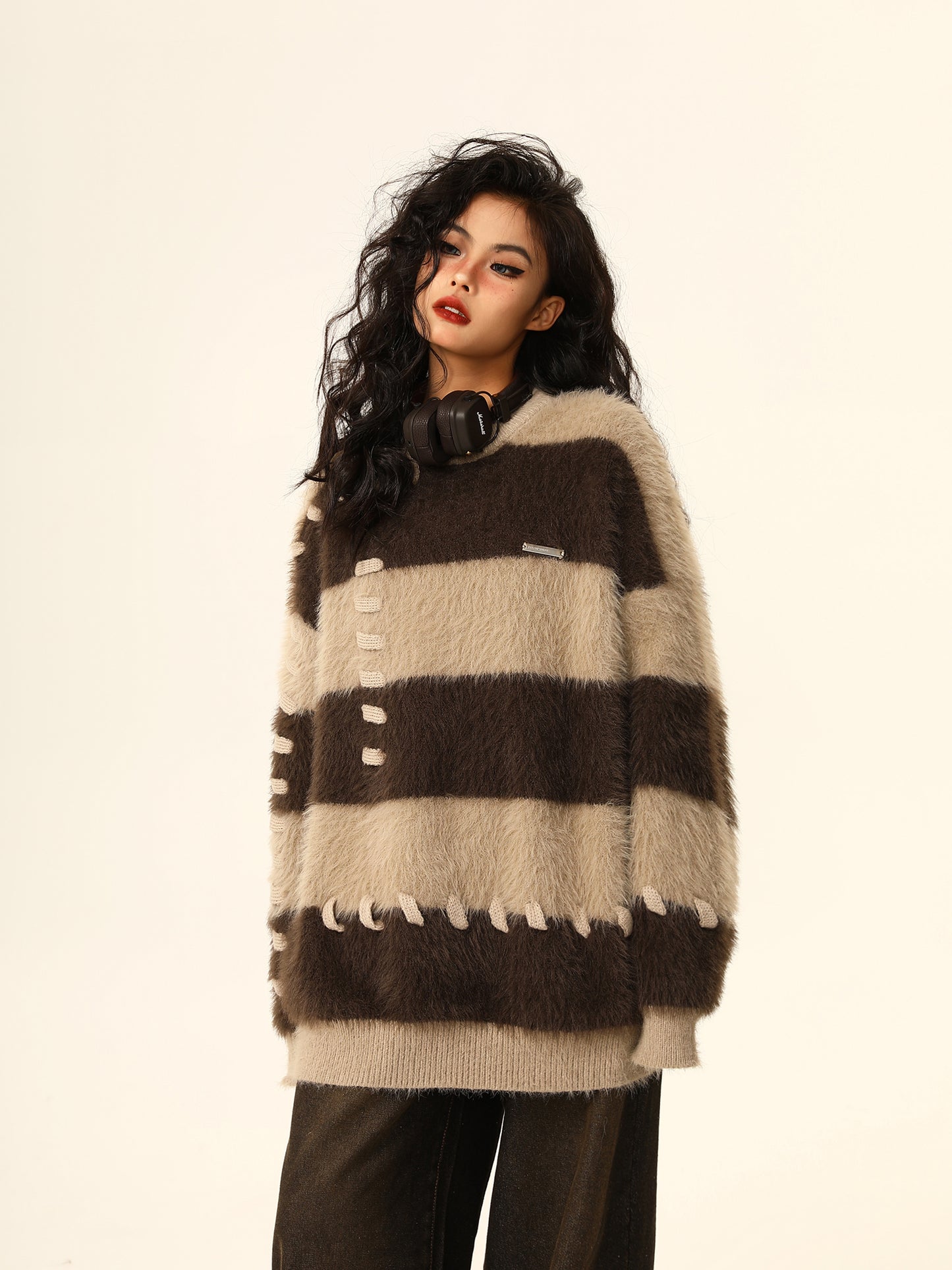 Imitation mink striped sweater P1261