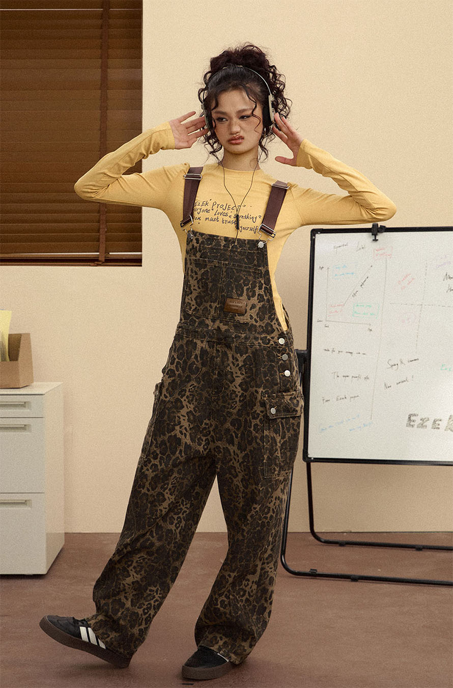 Unisex American Retro Leopard Print Overalls P763