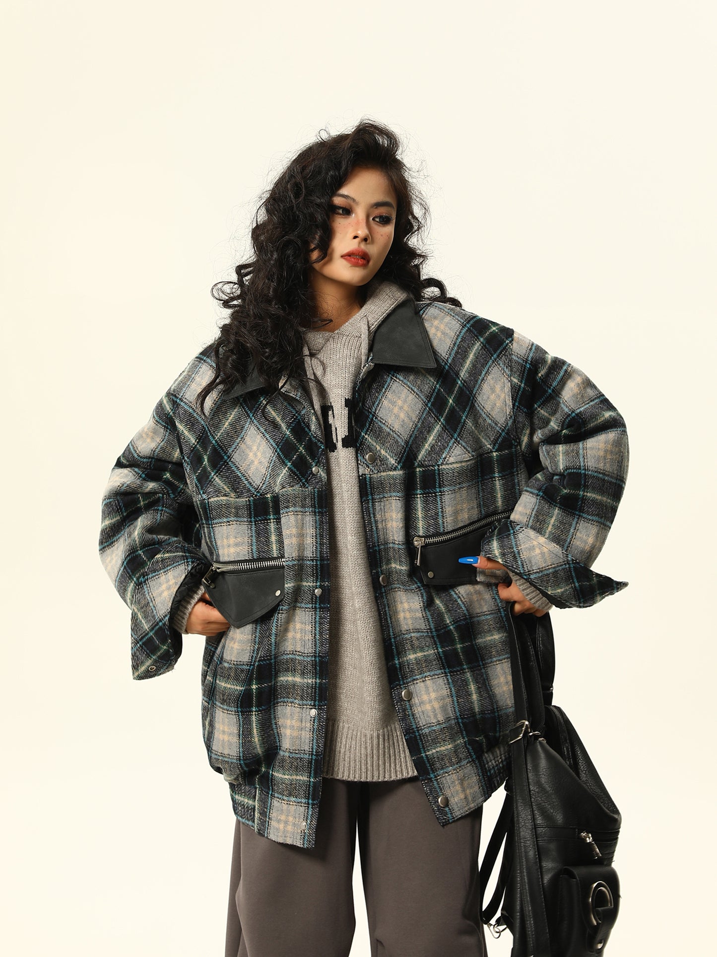 Wool check cotton jacket P1264