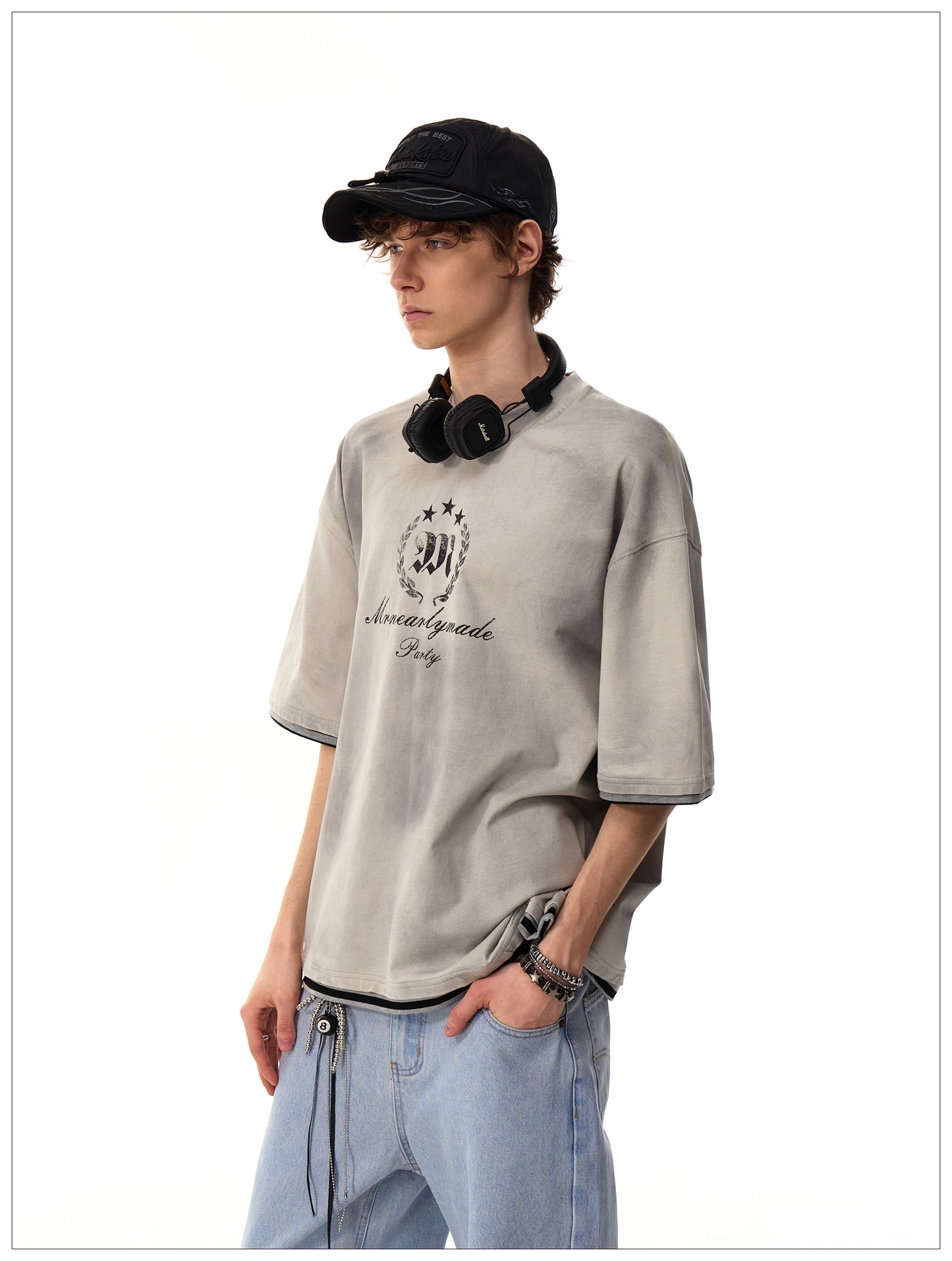 フェイクツーピース コットンTシャツ P2093