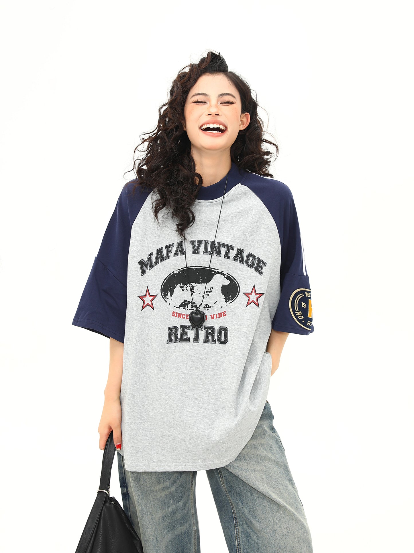 ラウンドネック コントラストカラー Tシャツ P2054