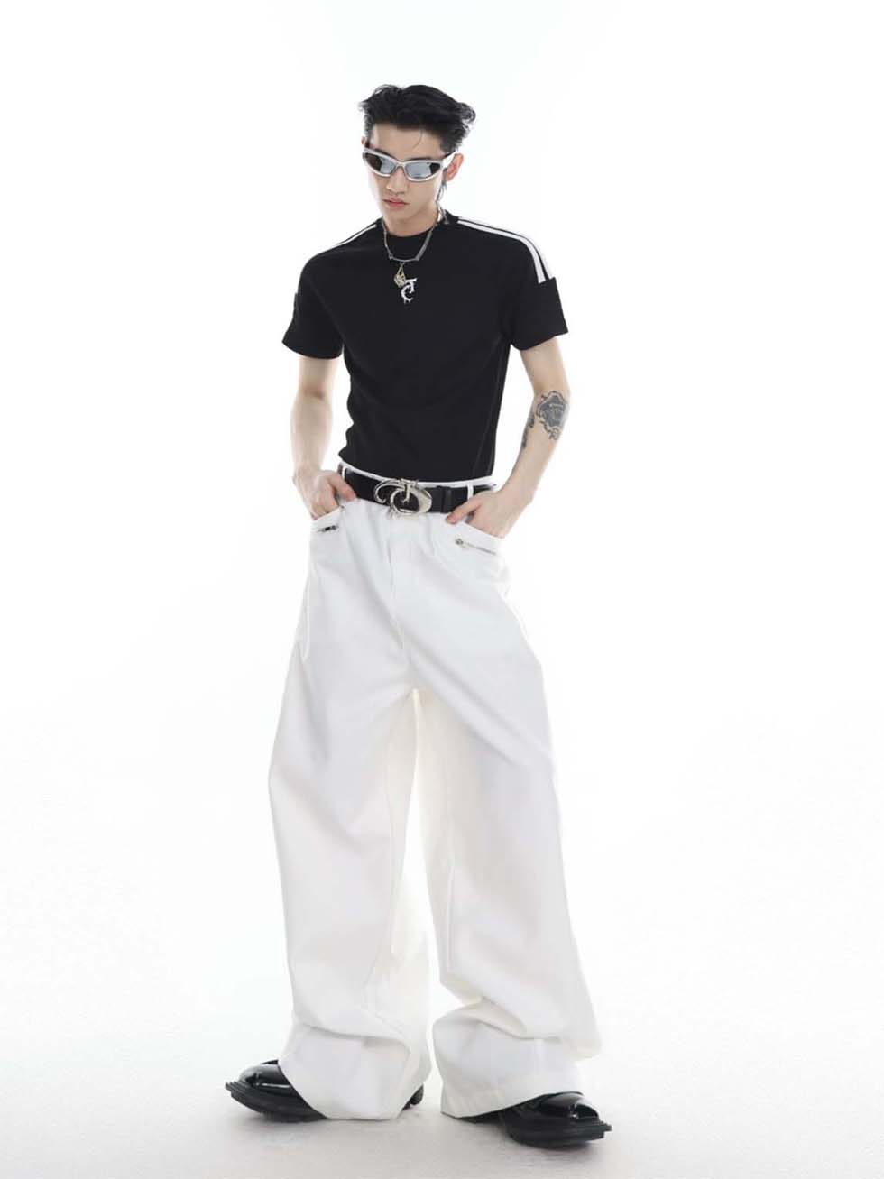 Zipper design loose pants P1146