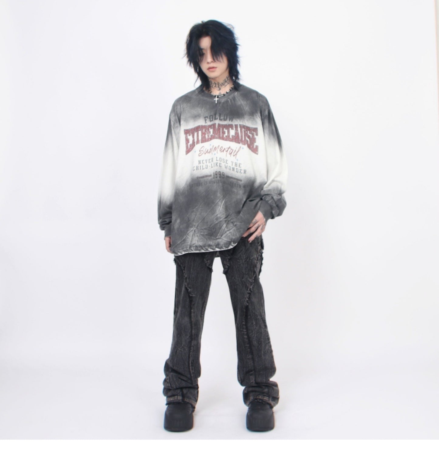 Spray paint gradient long sleeve T-shirt P1371