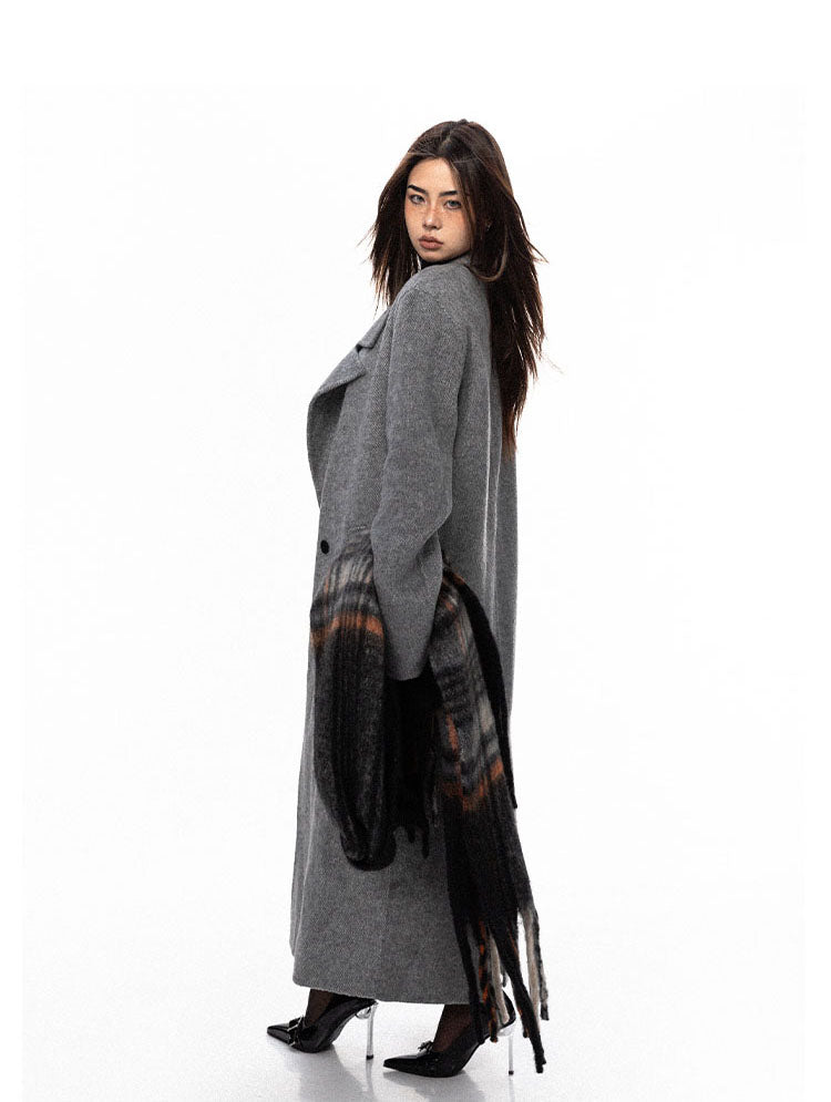 Broad shoulder cashmere long coat P741