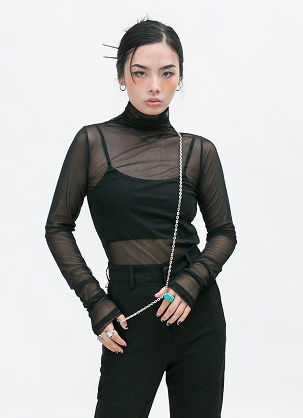 Slim pullover see-through shirt P703