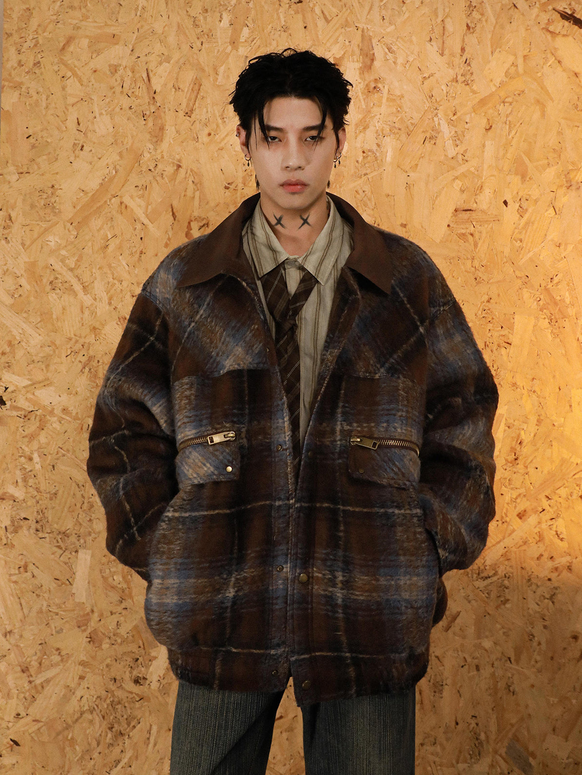 Wool check pattern lapel jacket P908