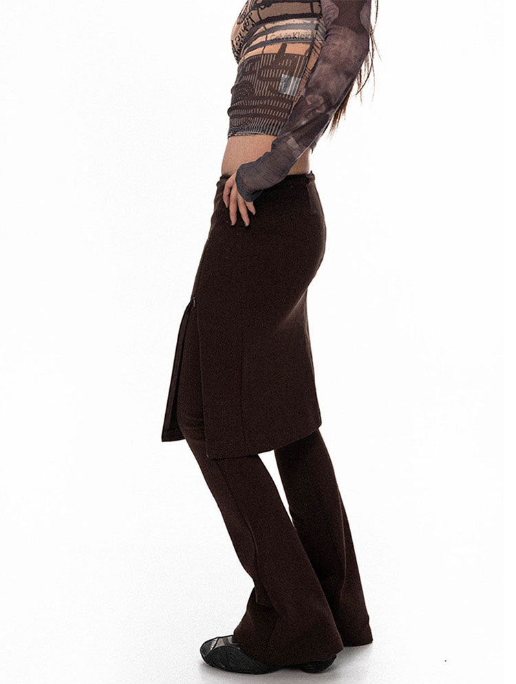 Knit stretch pants with slit skirt P723