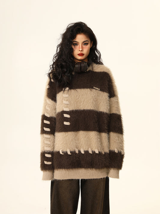 Imitation mink striped sweater P1261