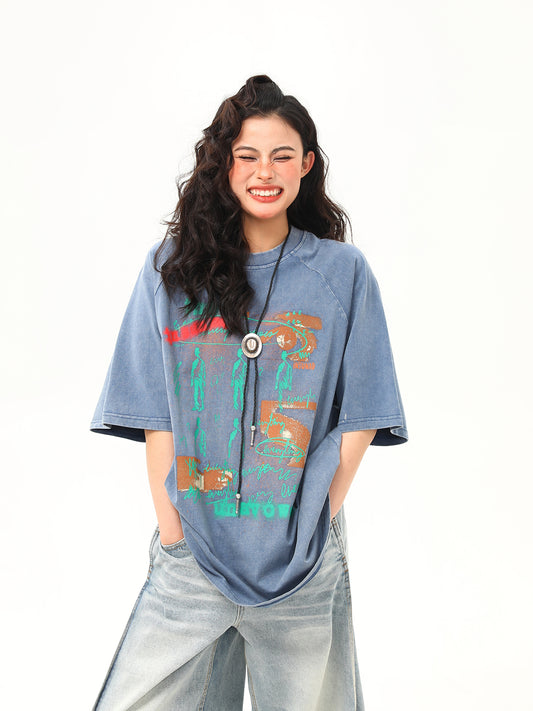レトロニッチプリント Tシャツ P2052