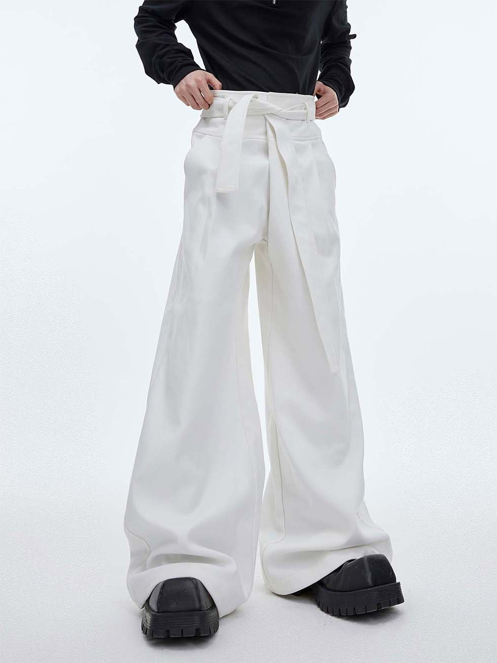 High waist strap design casual pants P1000