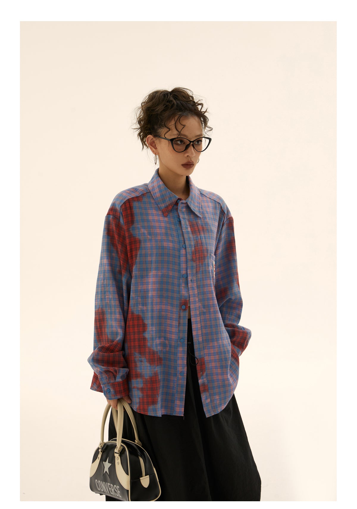 Loose fit spotted design check shirt P249