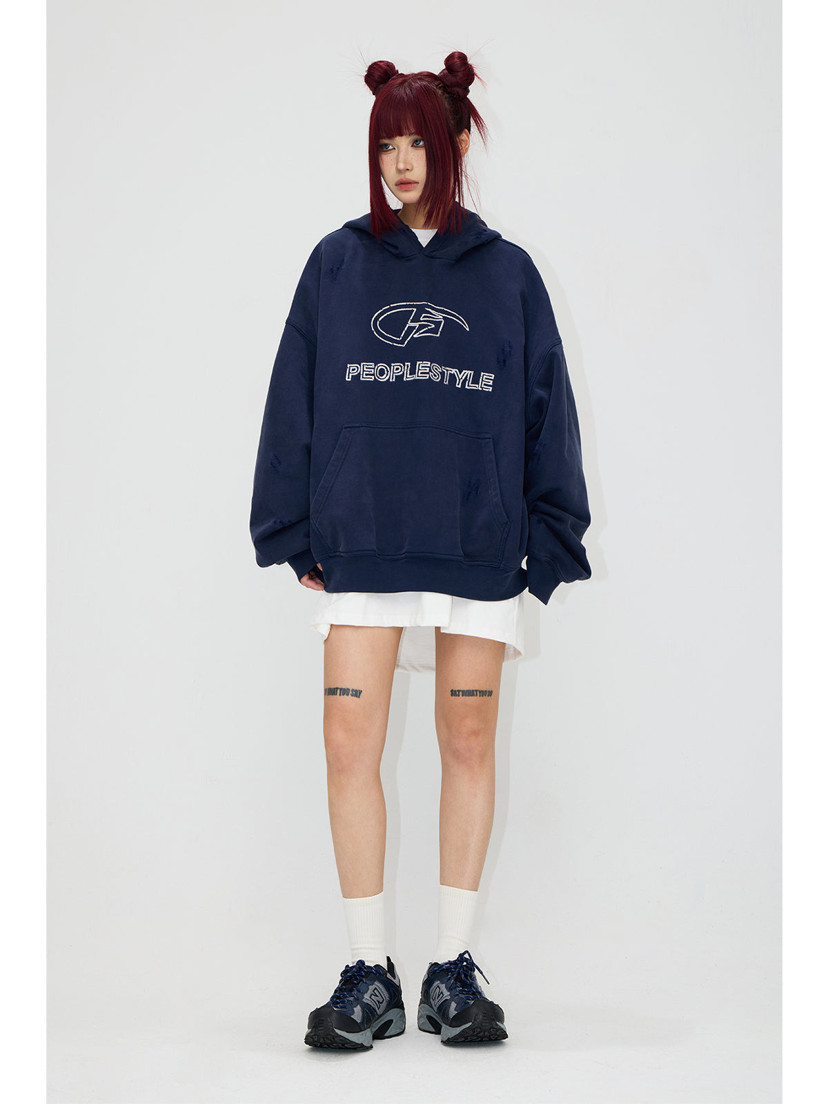 Loose fit retro damaged logo hoodie P525