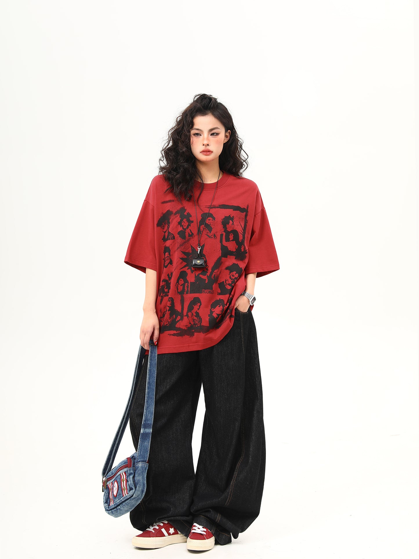 レトロ ポートレートプリント Tシャツ P2033