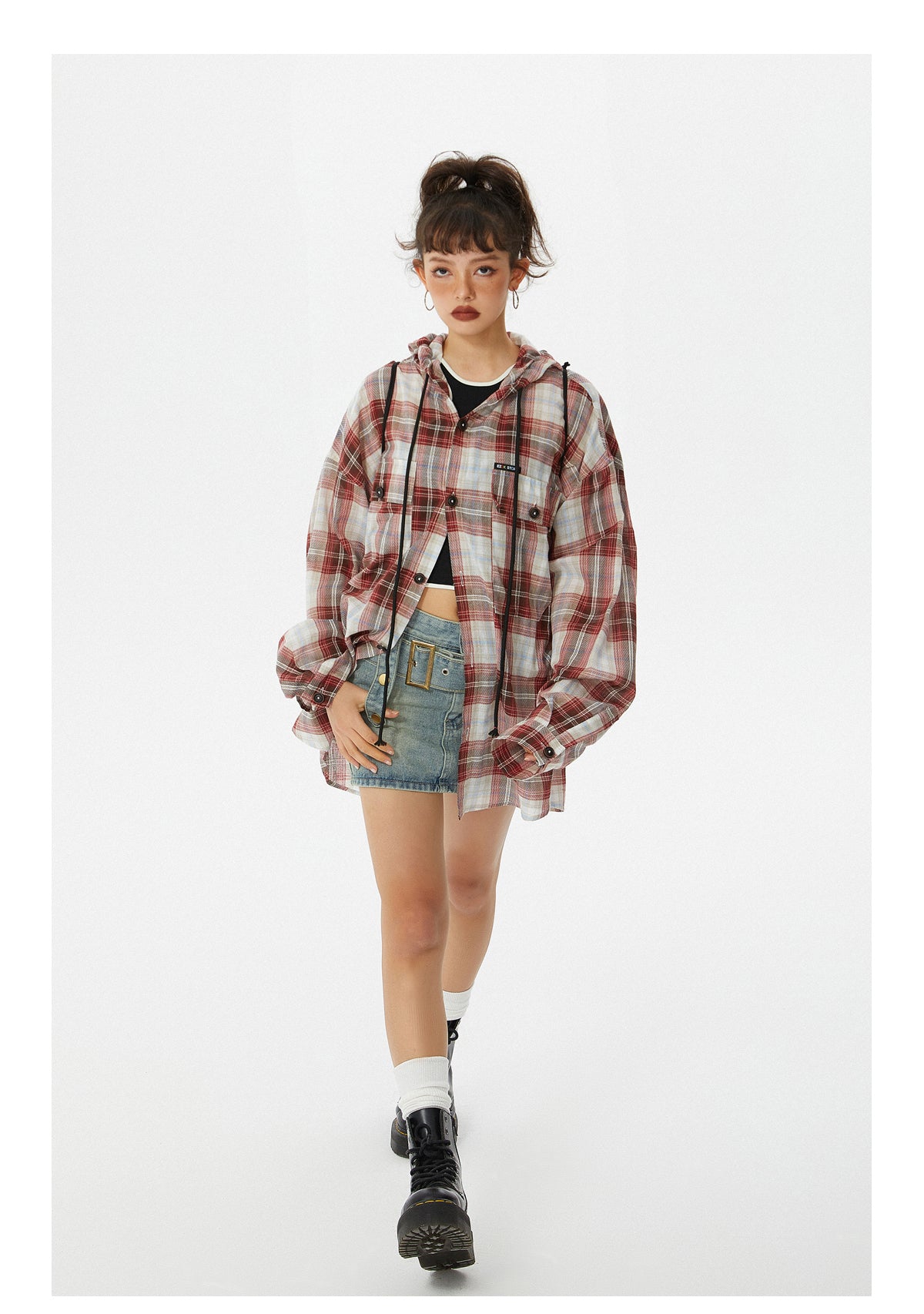 Loose fit retro check shirt P221