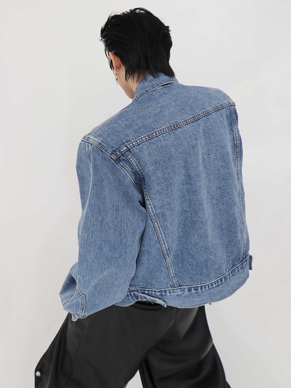 Metal splicing denim jacket P1106