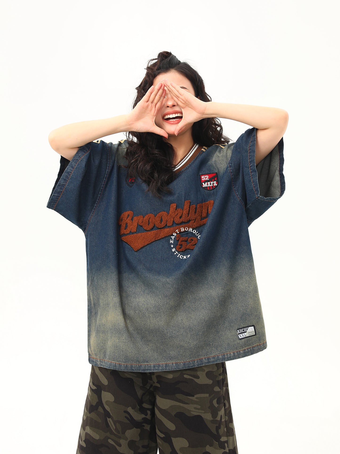 カレッジスタイル ウォッシュデニムTシャツ P2051