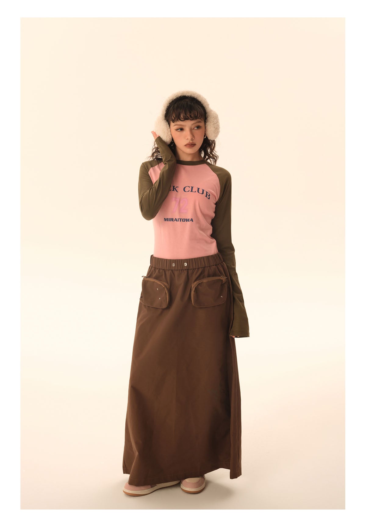 Retro multi-pocket A-line skirt P408