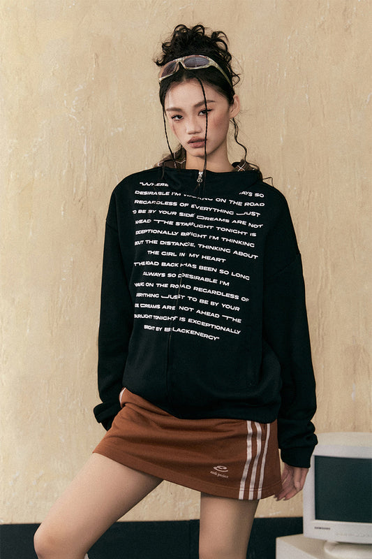 Letter print hooded zip sweatshirt P816