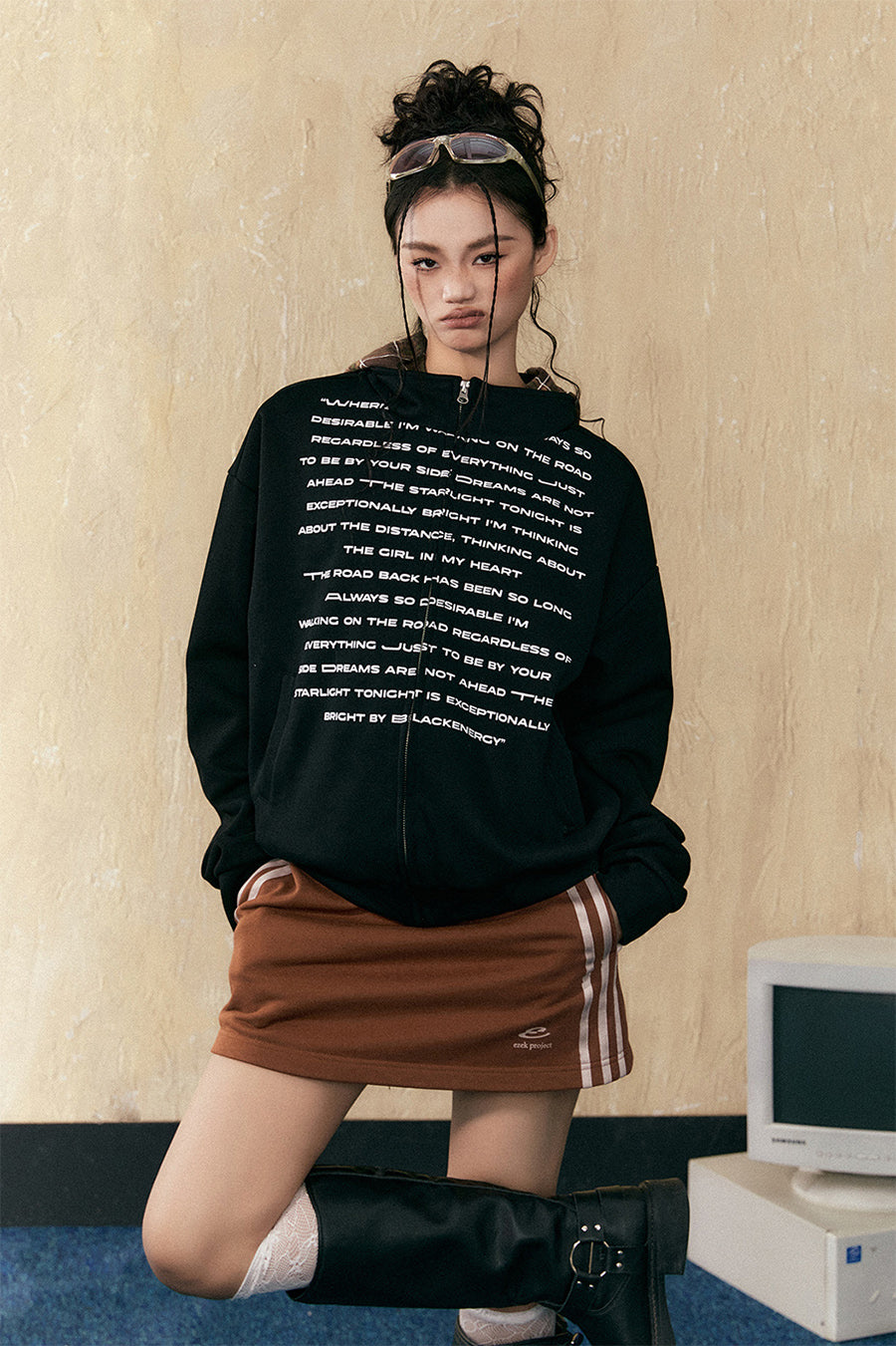 Letter print hooded zip sweatshirt P816