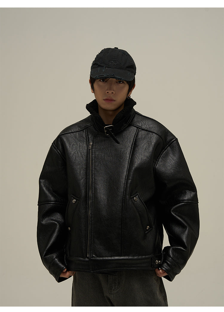 High-end leather mouton jacket P667