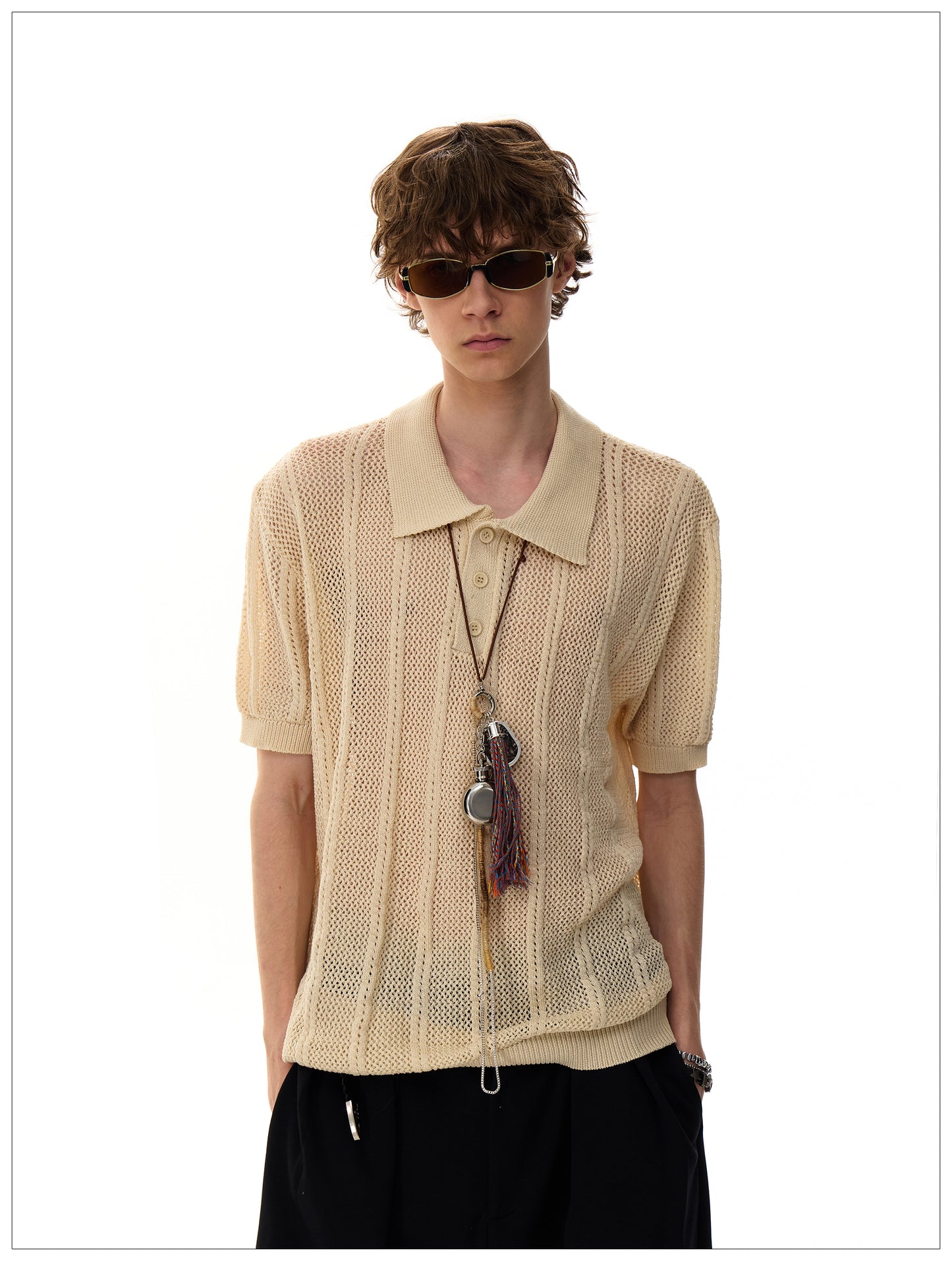 シースルーニット ポロシャツ P2096