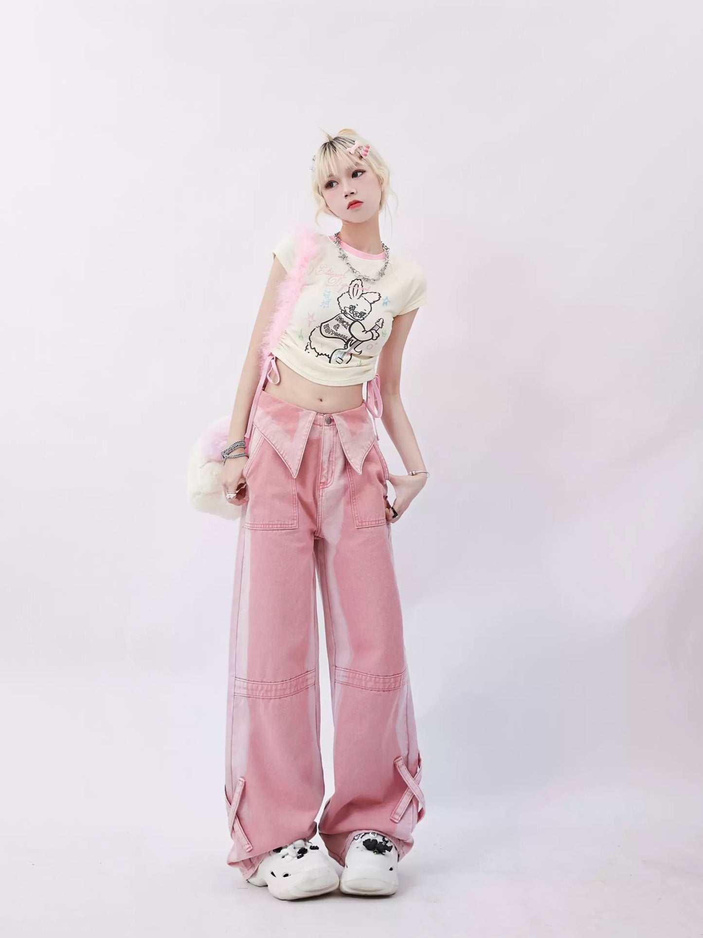 Lapel design straight wide pants P941