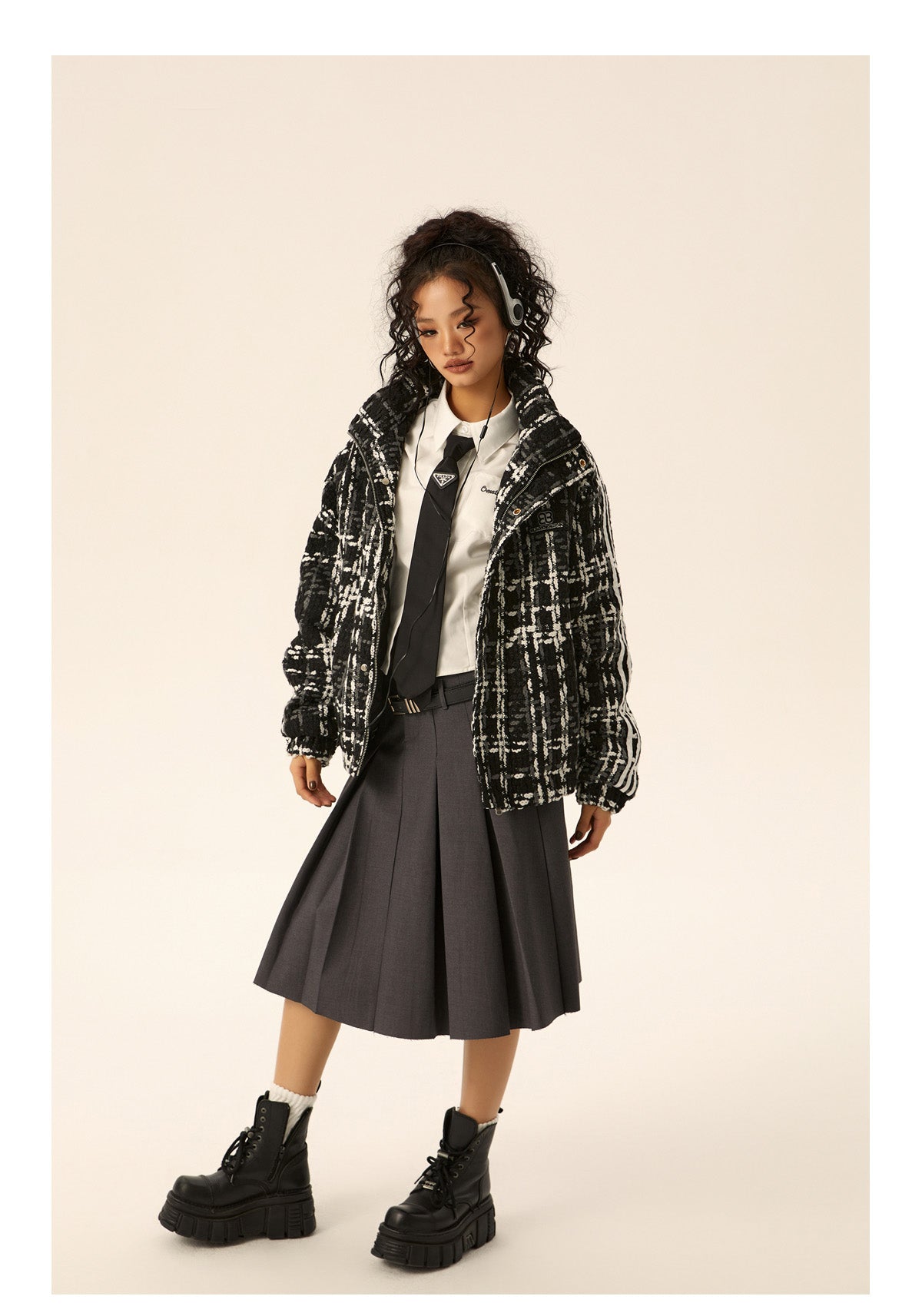 Side line retro zipper pattern coat jacket P576