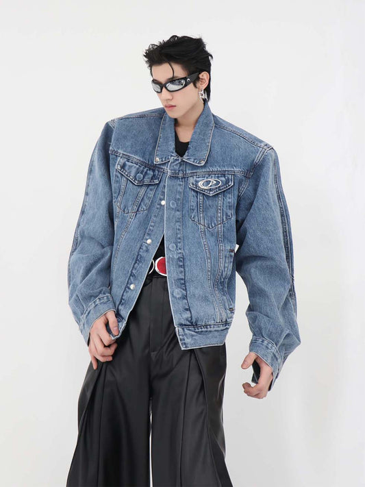 Metal splicing denim jacket P1106