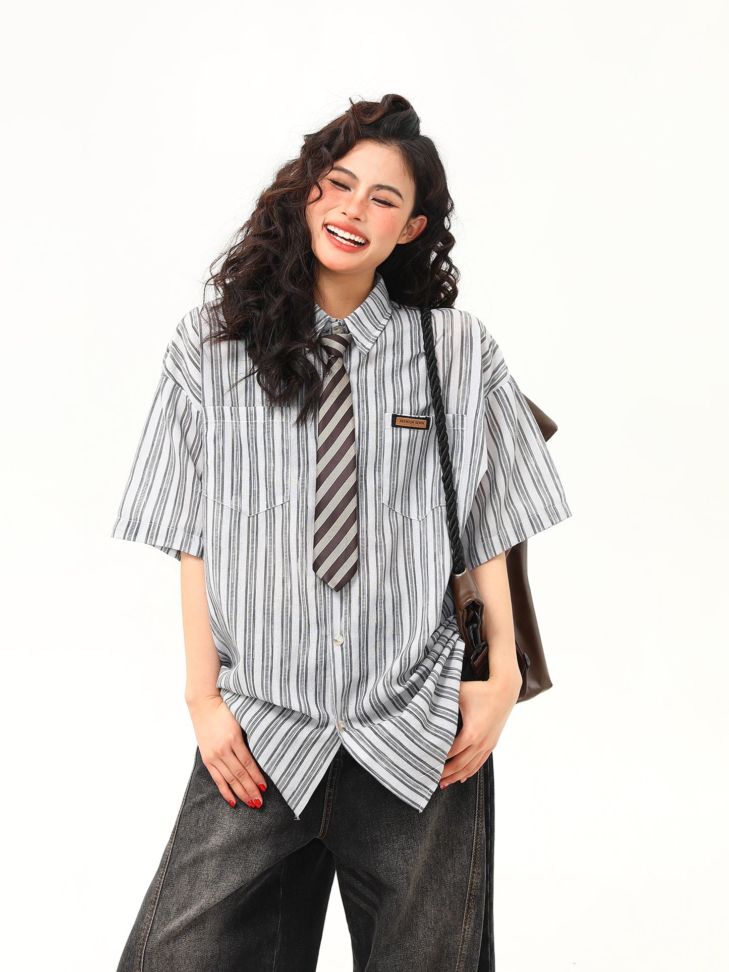 縦縞カレッジスタイル シャツ P2072