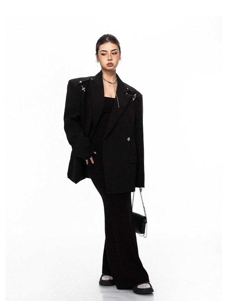 Metal Buckle Wide Shoulder Suit Jacket P737