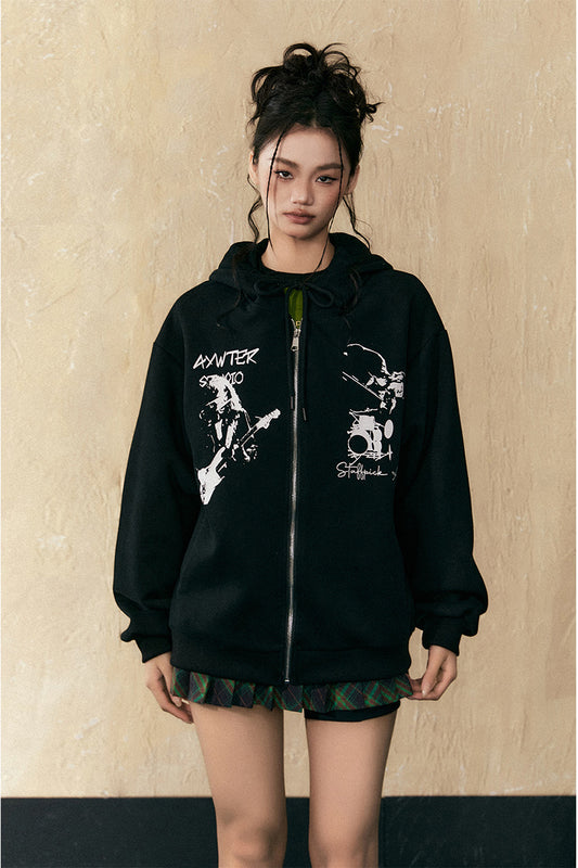 American Retro Hooded Zipper Sweatshirt P789