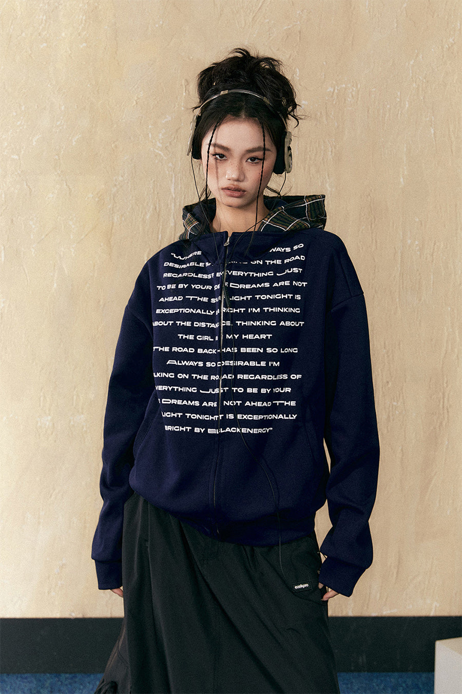 Letter print hooded zip sweatshirt P816