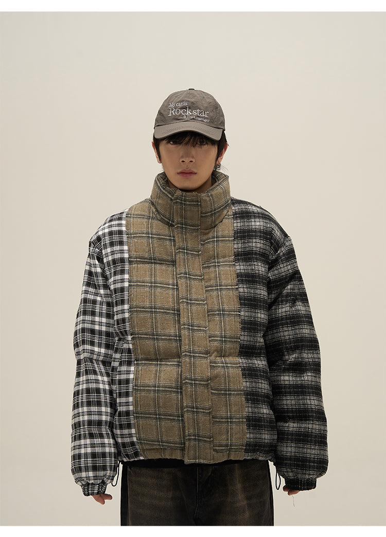 Retro check stitch down jacket P635